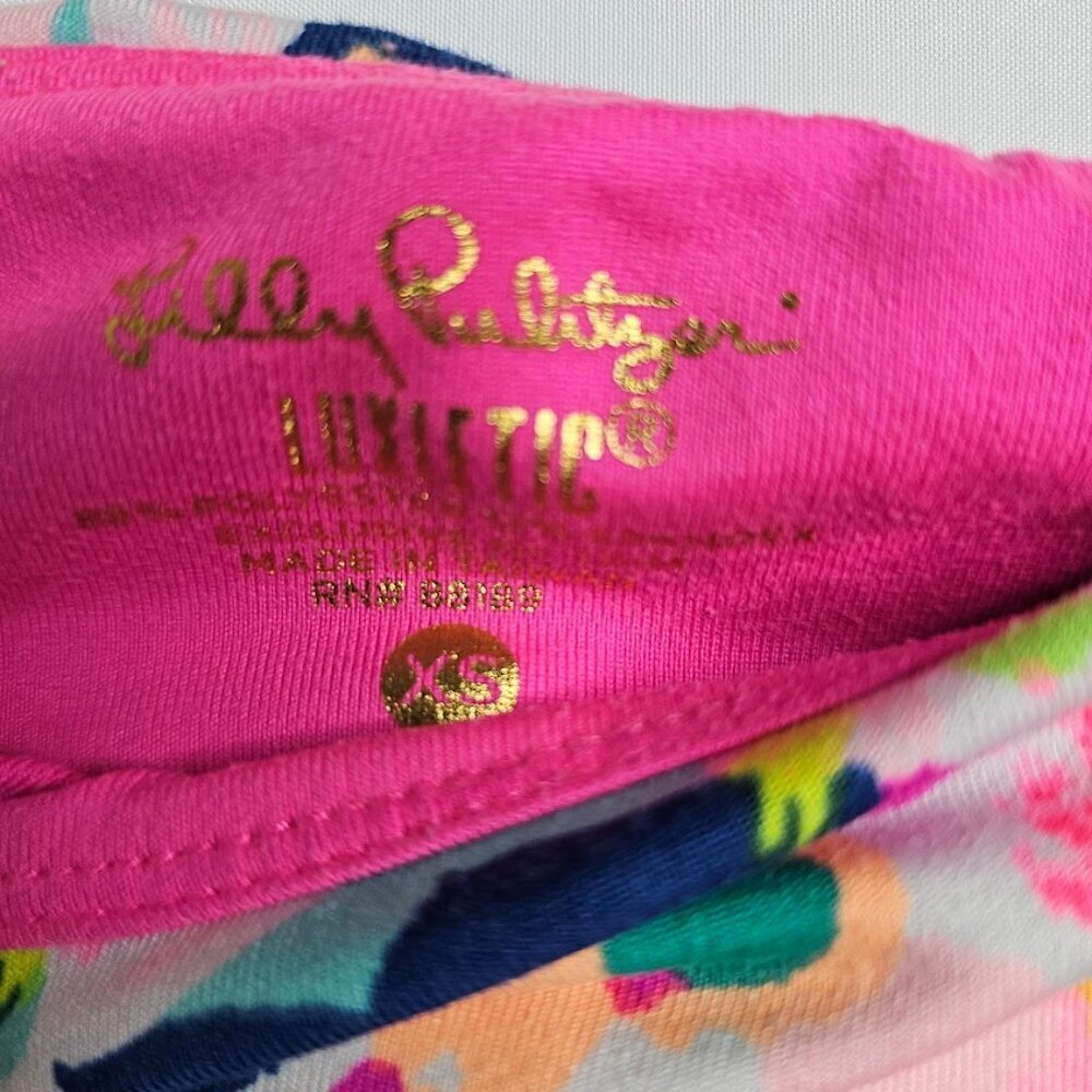 LILLY PULITZER Luxletic Midi Leggings PINA COLADA CLUB PINK BLUE size XS 2 Crop - Picture 4 of 5